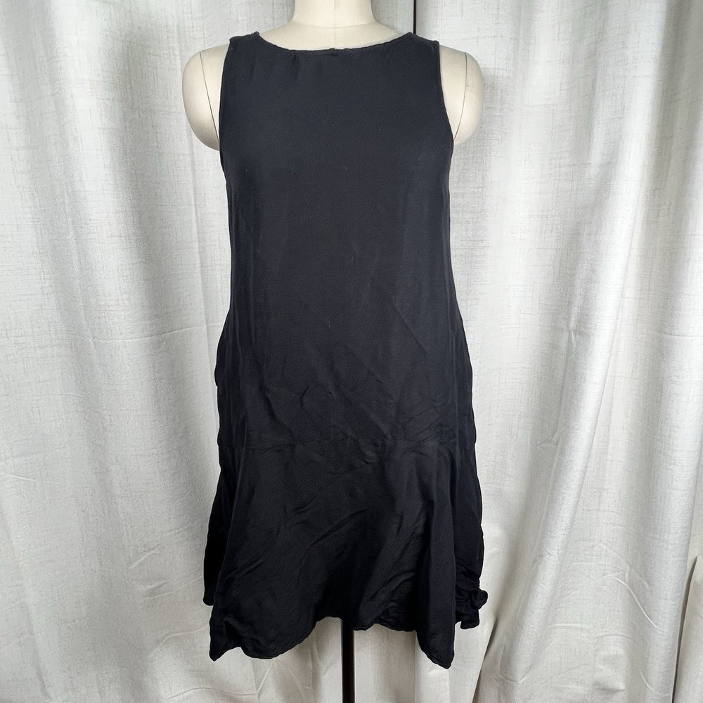 Tommy Bahama Black Linen Blend Flounce Sleeveless Dress Small Pockets Nautical